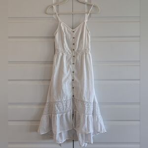 Hollister White Lace Button-Front Midi Dress – Boho Summer Dress